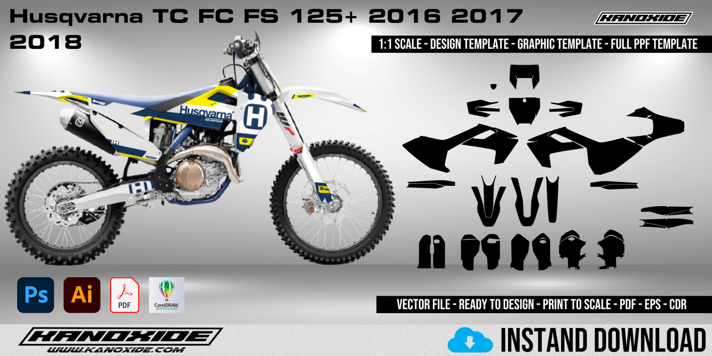 Husqvarna TC FC FS 125+2016-18 Vollständige Vorlage im Maßstab 1:1 - Design Vector Digital