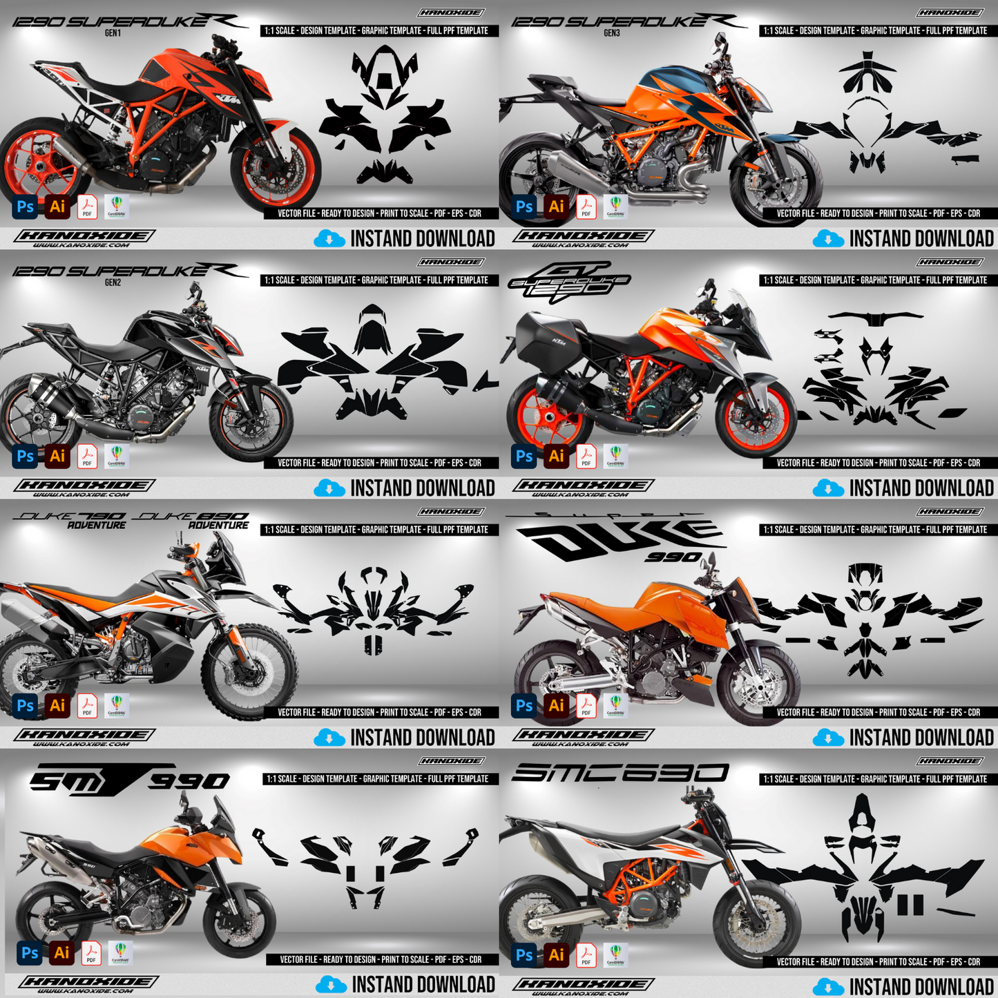 KTM Motorcycles Complete BUNDLE - Wrap Template - Scale Template - Design Vector Digital