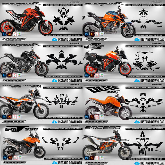 Paquete completo de motocicletas KTM - Plantilla de envoltura - Plantilla de escala - Diseño vectorial digital