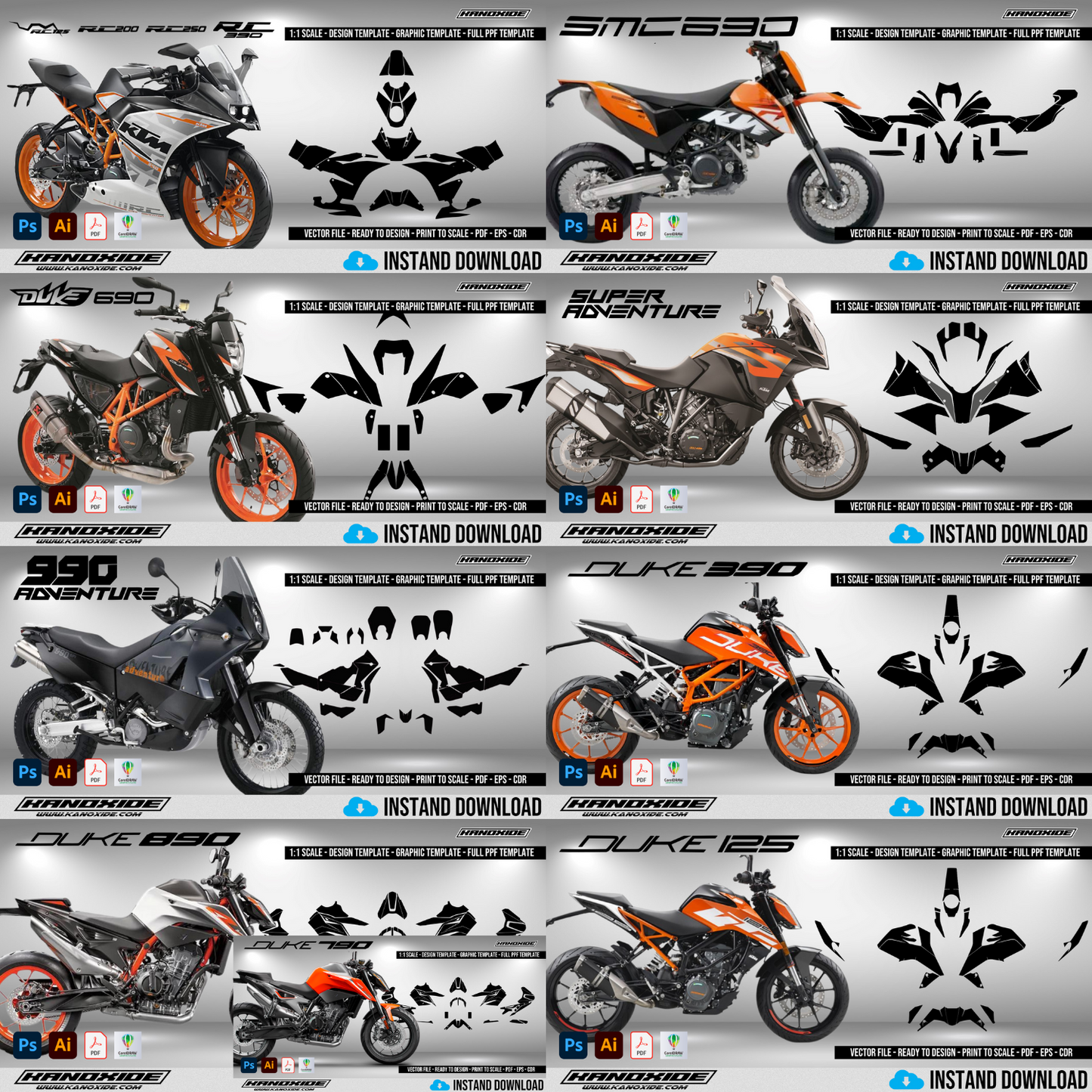 KTM Motorcycles Complete BUNDLE - Wrap Template - Scale Template - Design Vector Digital