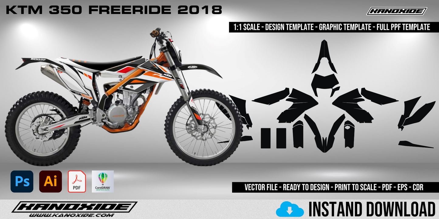 Plantilla completa a escala 1:1 de la KTM 350 FREERIDE 2018 - Diseño vectorial digital