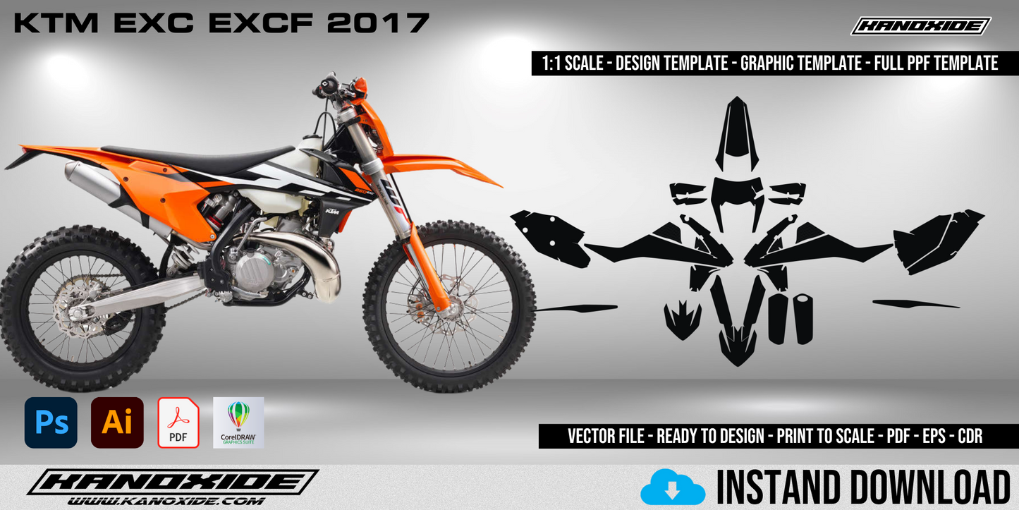 KTM EXC EXCF 2017 Volle Vorlage im Maßstab 1:1 - Design Vector Digital