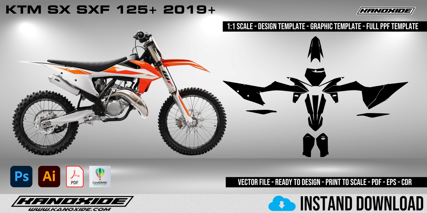 KTM SX SXF 125+ 2019+ Full 1:1 Scale Template - Design Vector Digital