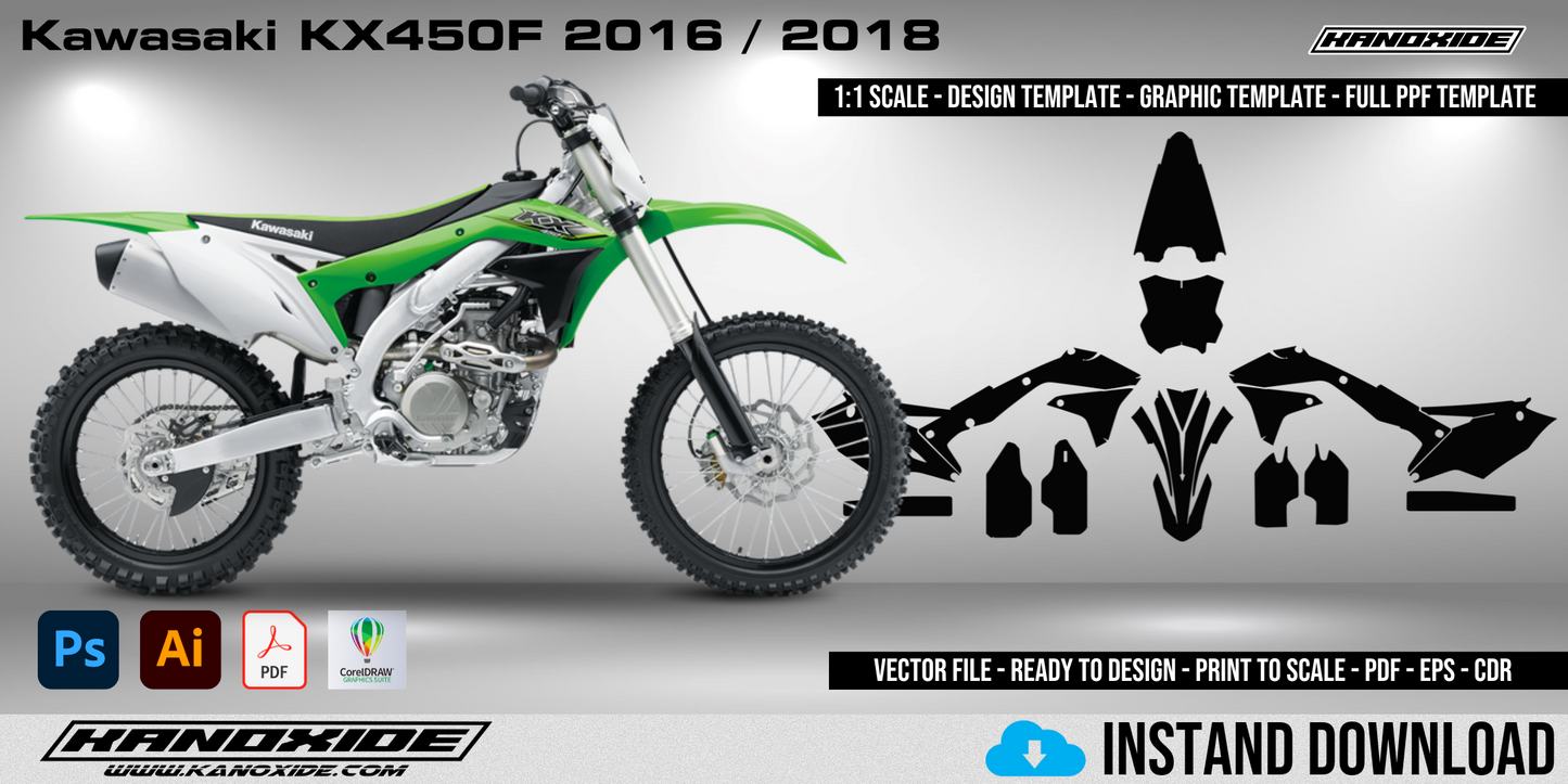 Plantilla completa a escala 1:1 para Kawasaki KX450F 2016-2018 - Diseño vectorial digital