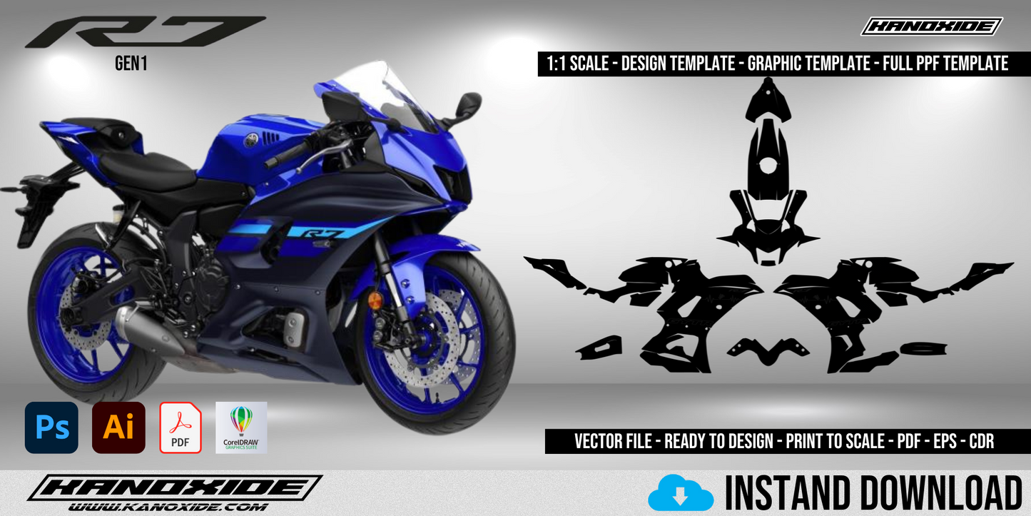 Paquete completo de motocicletas Yamaha - Plantilla de envoltura - Plantilla de escala - Diseño vectorial digital