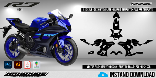 Plantilla de escala para Yamaha R7 Gen1 2022-2025 - Diseño vectorial digital, descarga completa, gráficos, calcomanías y protección de pintura para motocicletas.
