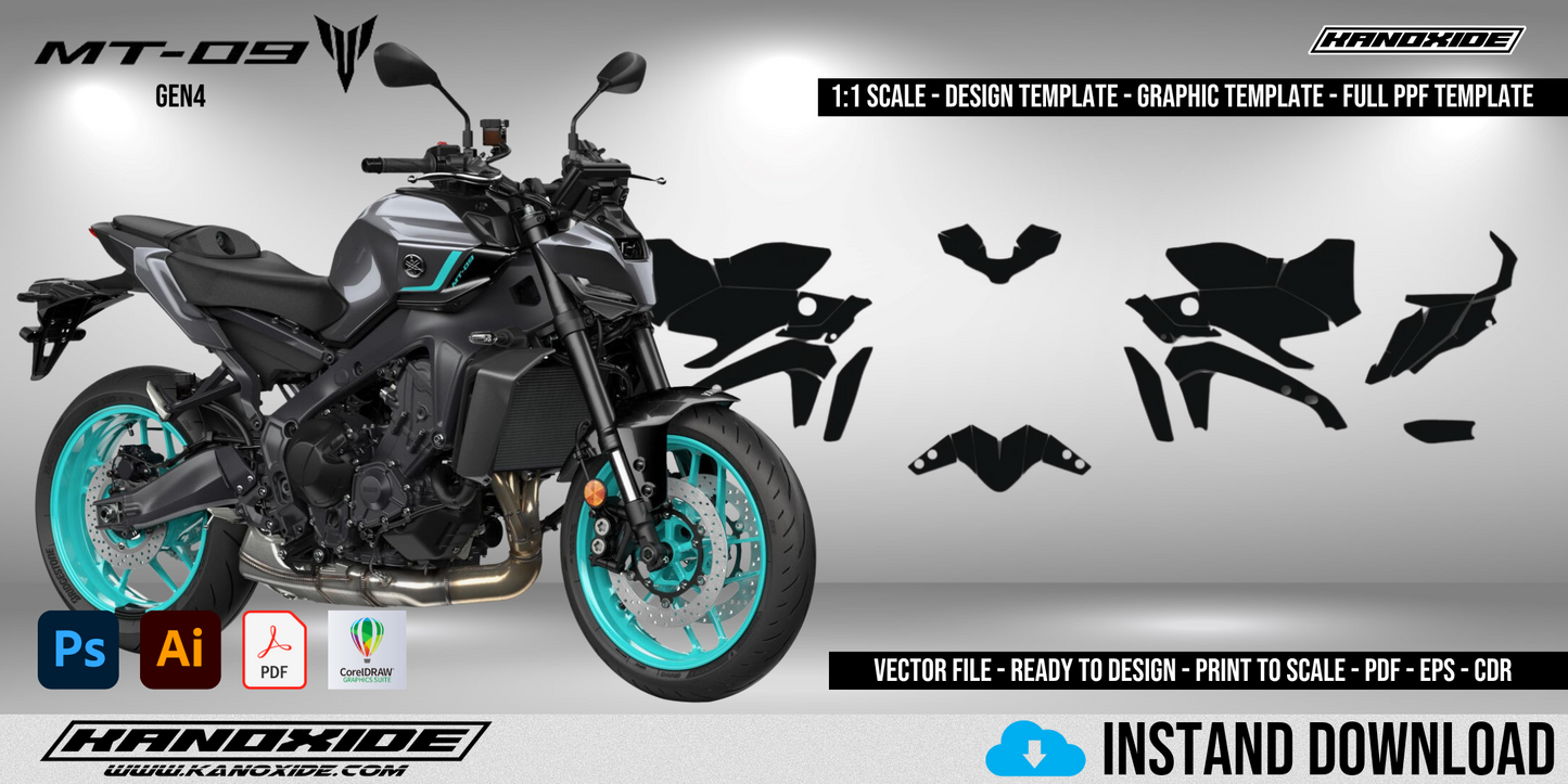 YAMAHA MT09 MT-09 2024-2025 Full 1:1 Scale Template - Design Vector Digital