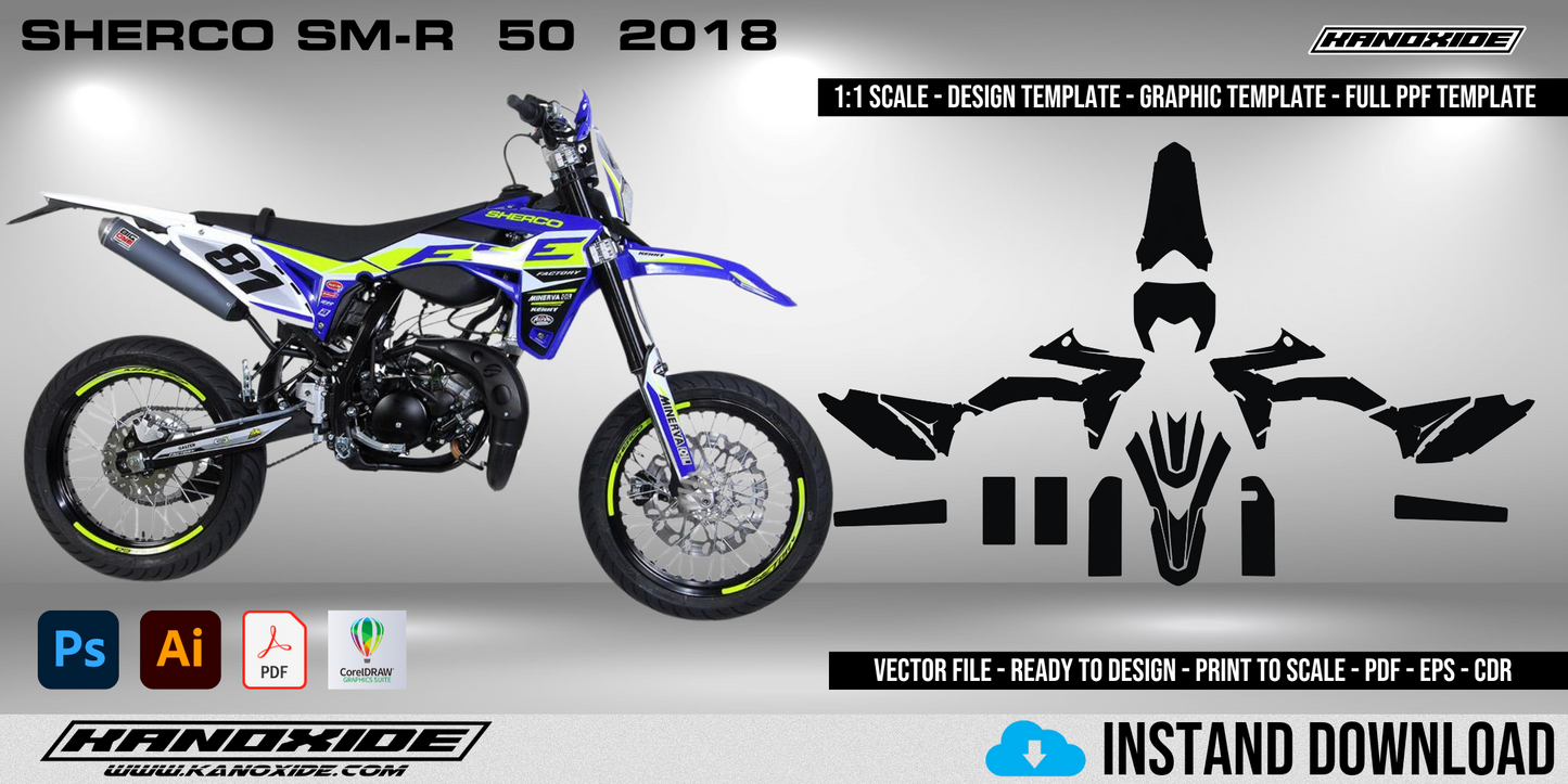 SHERCO SM-R 50 2018 Full 1:1 Scale Template - Design Vector Digital