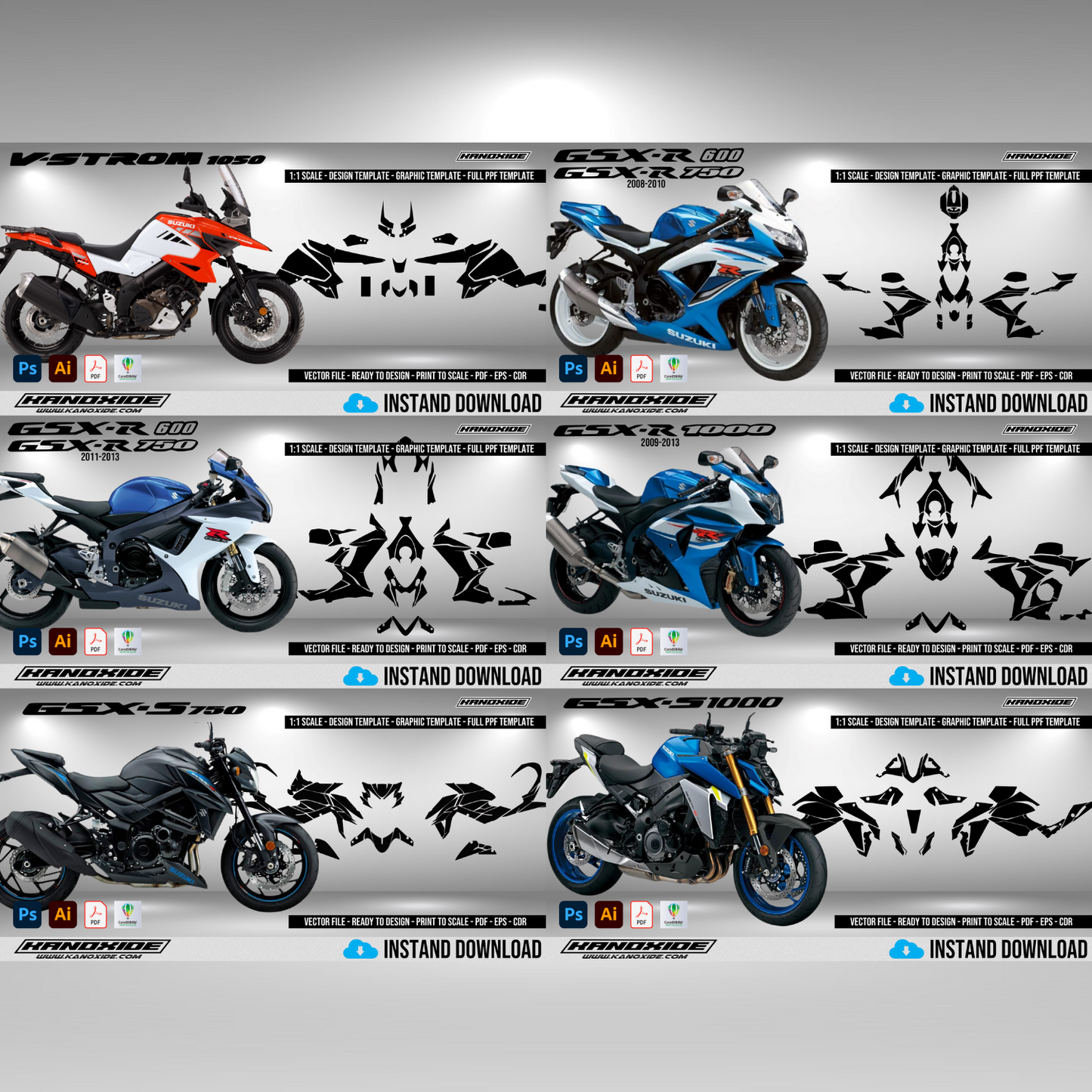 Suzuki Motorräder Komplettpaket - Wrap Template - Scale Template - Design Vector Digital