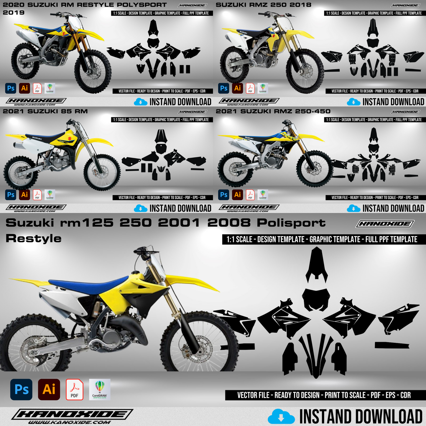 Suzuki Motorräder Komplettpaket - Wrap Template - Scale Template - Design Vector Digital