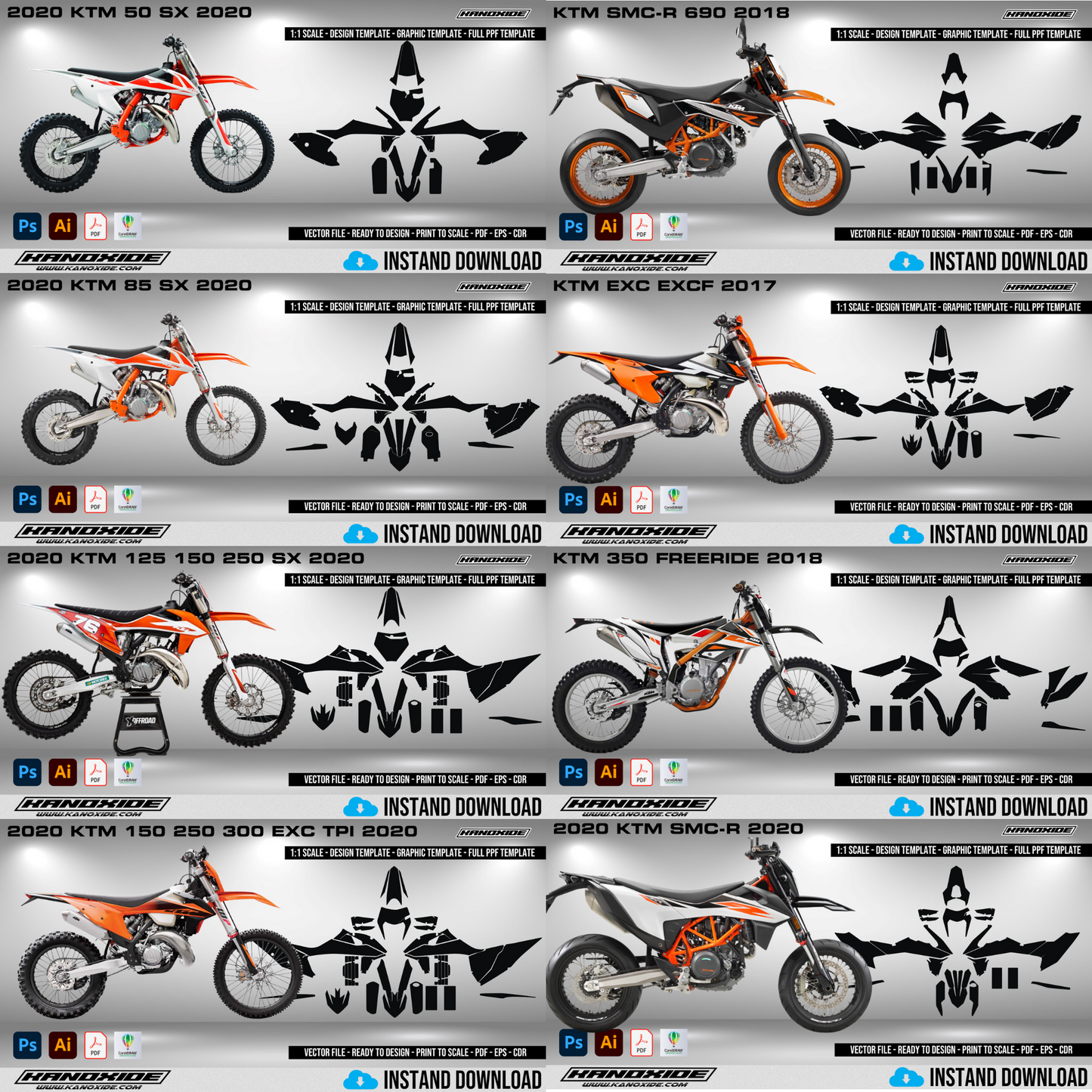 KTM Motorcycles Complete BUNDLE - Wrap Template - Scale Template - Design Vector Digital
