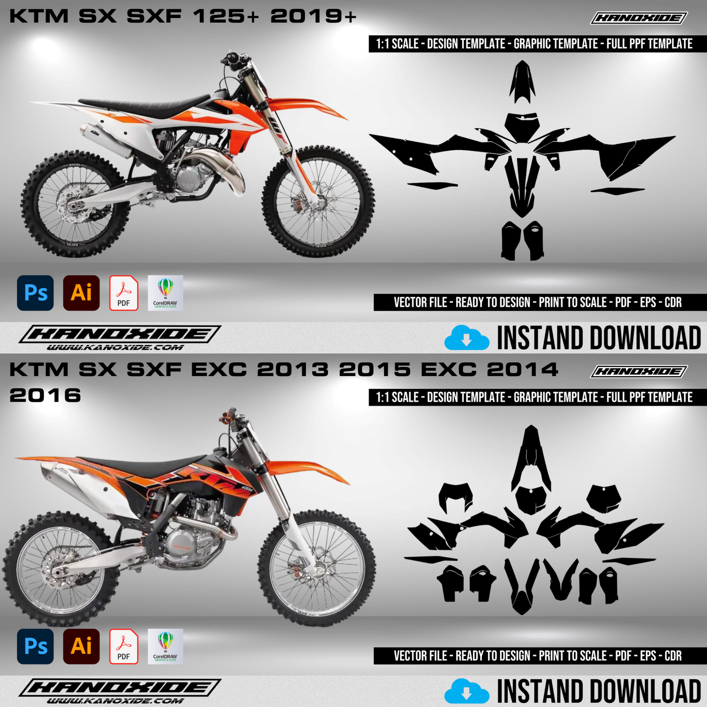 KTM Motorcycles Complete BUNDLE - Wrap Template - Scale Template - Design Vector Digital