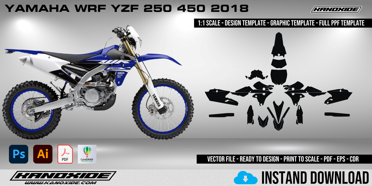 YAMAHA WRF YZF 250 450 2018 Vollständige Vorlage im Maßstab 1:1 – Design Vector Digital