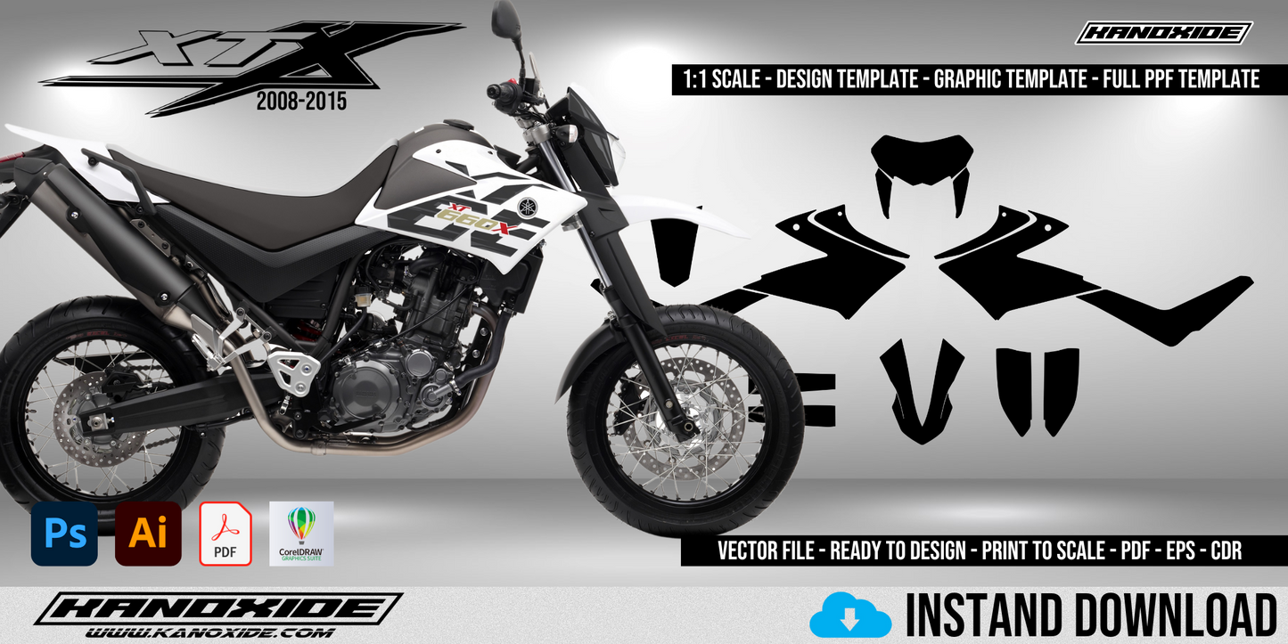 YAMAHA XT 660 X 2008-15 (GEN 2) Vollständige Vorlage im Maßstab 1:1 - Design Vector Digital