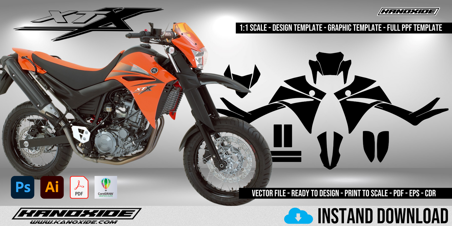 Plantilla completa a escala 1:1 para la Yamaha XT 660 X GEN 1 - Diseño vectorial digital