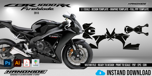 Honda CBR 1000 2013 - Full 1:1 Scale Template - Design Vector Digital