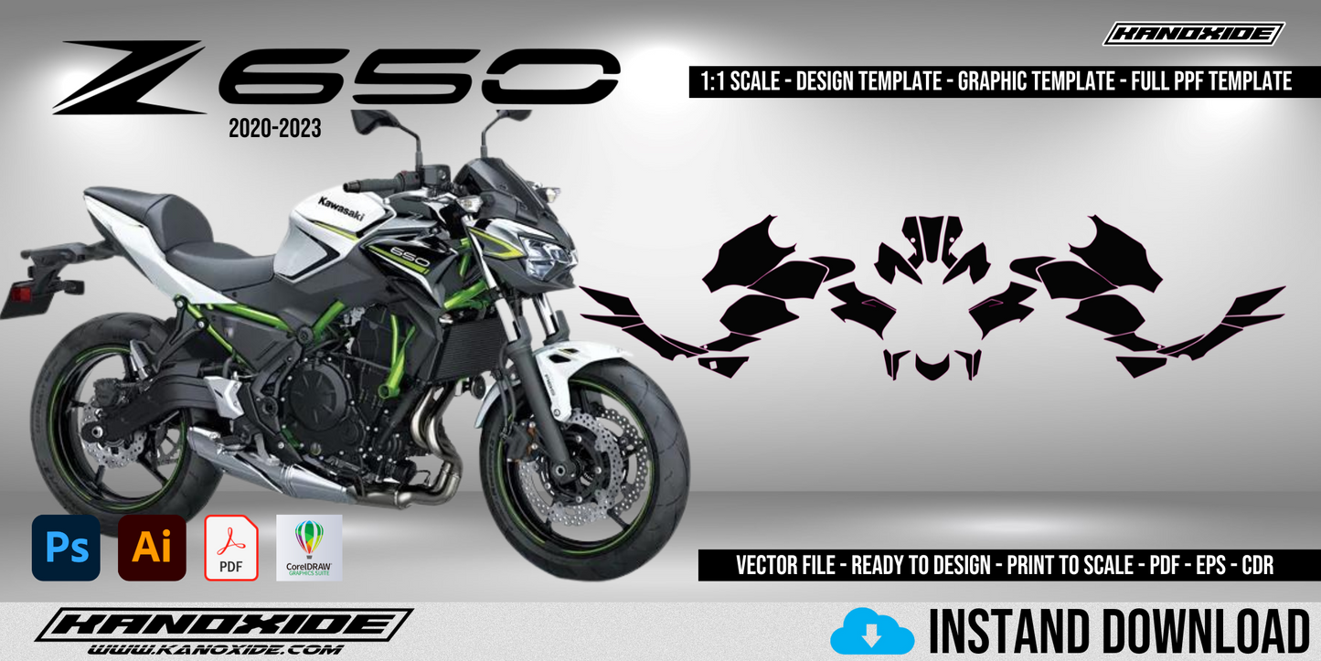Kawasaki z650 2020-2022 Full 1:1 Scale Template - Design Vector Digital