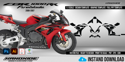 HONDA CBR FIREBLADE 1000RR 06-07  Full 1:1 Scale Template - Design - Vector - Digital Download