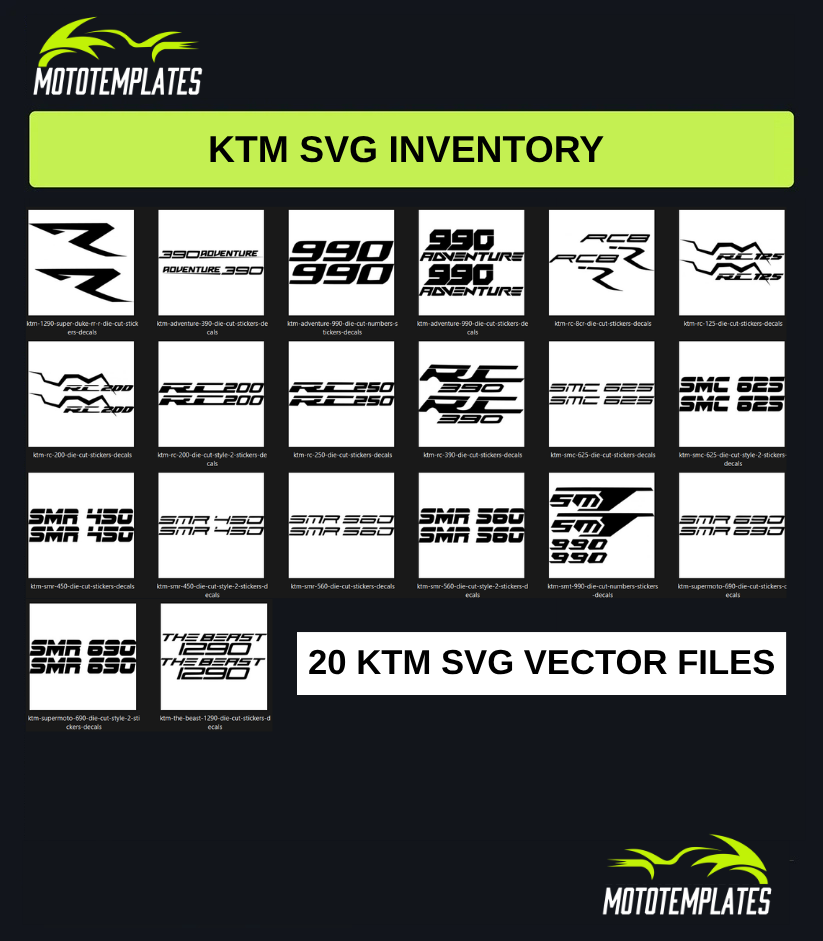 KTM Motorcycle SVG Pack | 20 SVG Vector Files