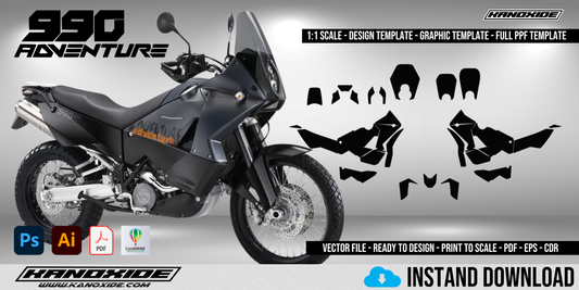 Plantilla completa a escala 1:1 de la KTM 990 Adventure (2007-2013) - Diseño vectorial digital
