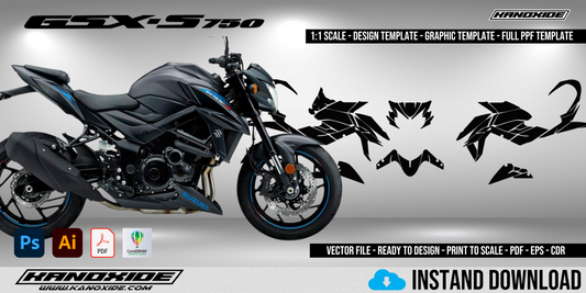 Plantilla completa a escala 1:1 para Suzuki GSX-S 750 2019 - Descarga digital de diseño vectorial