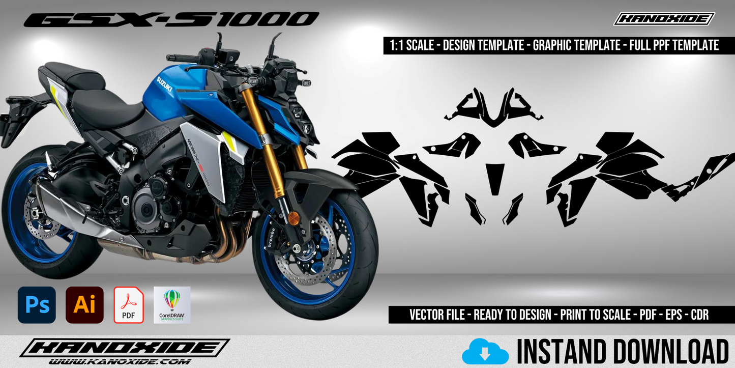 SUZUKI GSX-S 1000 2022 Volle Vorlage im Maßstab 1:1 - Design Vector Digital