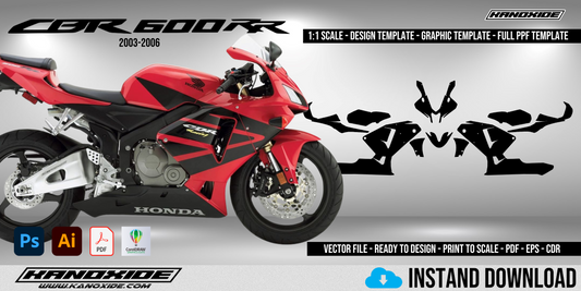 Honda CBR 600RR 2003-2006 Full 1:1 Scale Template - Design Vector Digital