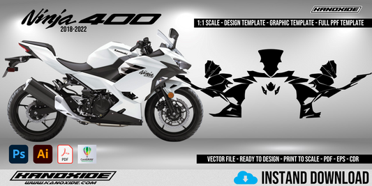 Plantilla completa a escala 1:1 de la Kawasaki Ninja 400 (2018-2022) - Diseño vectorial digital