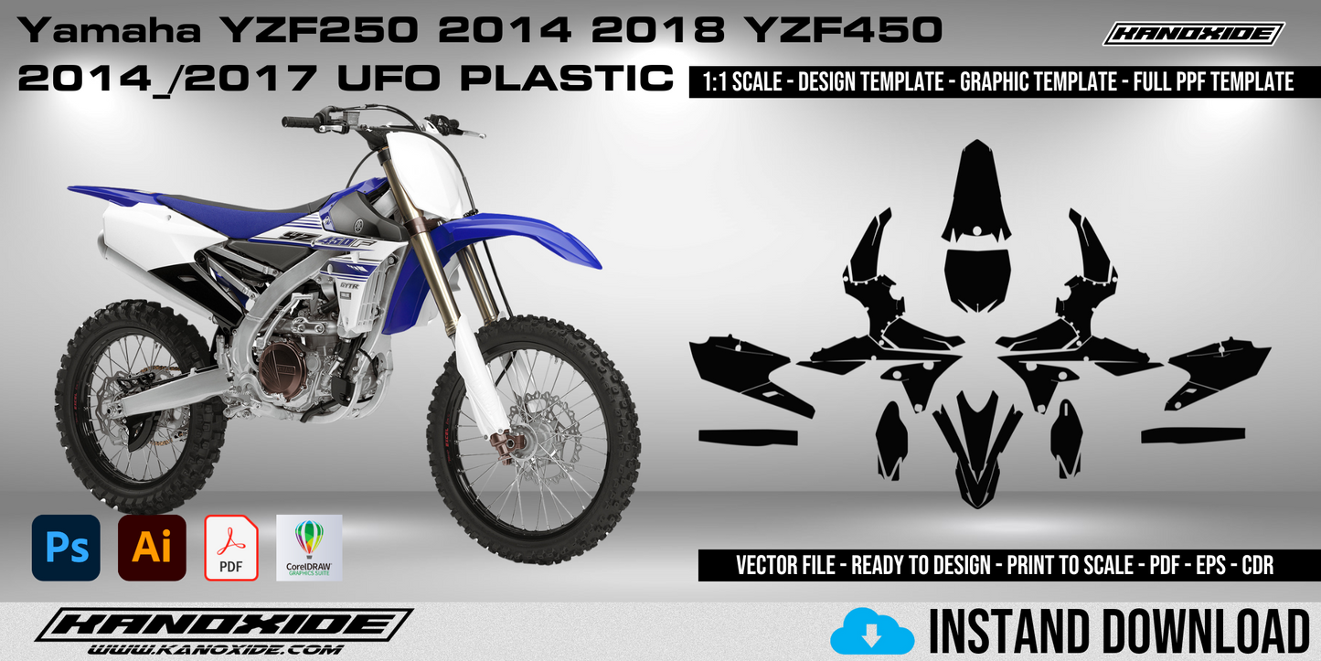 Plantilla UFO PLAS para YAMAHA YZF 250 450 2017 (escala 1:1) - Diseño vectorial digital