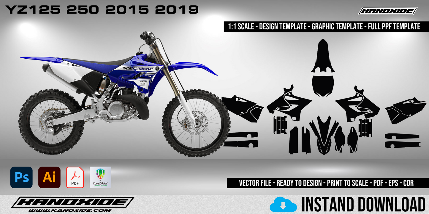 Plantilla completa a escala 1:1 de la Yamaha YZ 125-250 (2015-2019) - Diseño vectorial digital